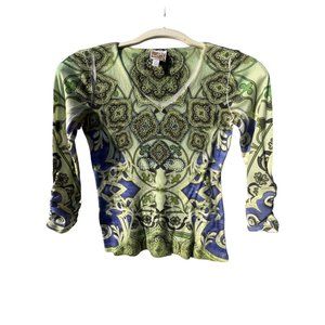 JM collection petite women’s pull over jersey Size PP V-neck, three-quarter slee